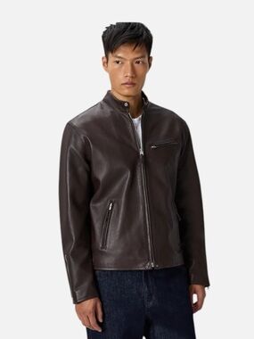 Quince 100% Leather Cafe Racer Moto Biker Jacket XL Brown NWT